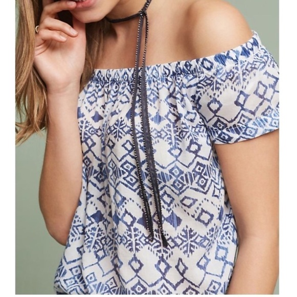 ANTHROPOLOGIE Cloth & Stone Charleston Patterned Ikat Off Shoulder Top Tencel - Picture 1 of 6